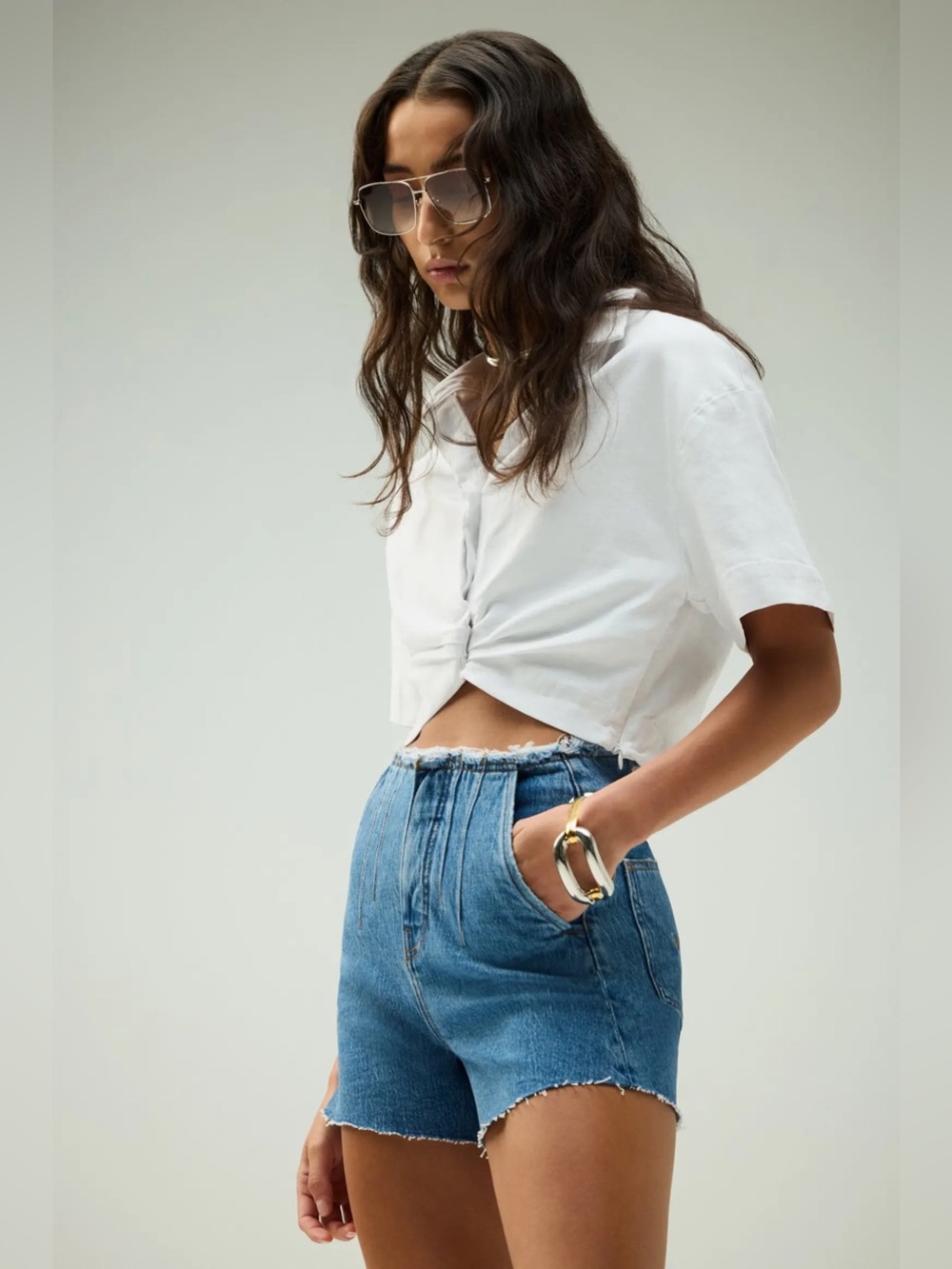 Hudson HARLOW Jeans Raw Hem High-Waist Denim Shorts - Blue